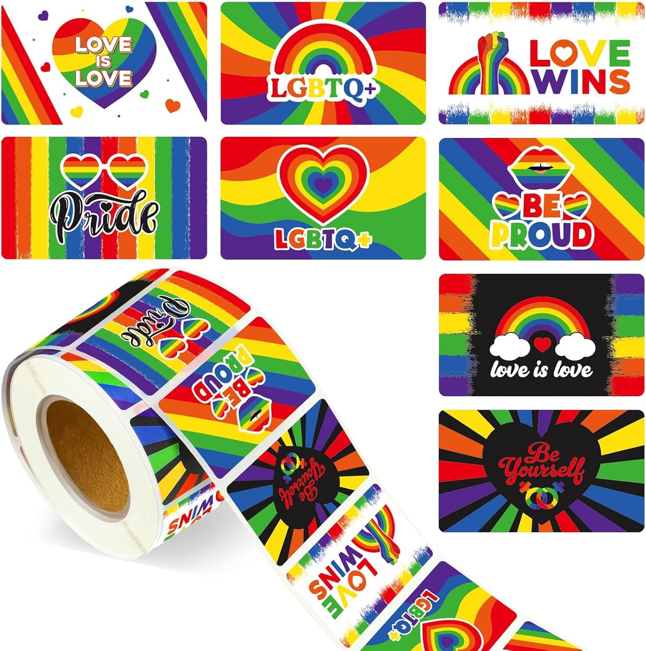 560 Pcs Pride Stickers Roll for LGBTQ Rainbow Rectangle LGBTQ Support Stickers Love Heart LGBT Support Decals for Lesbian Gay Bisexual Trans Pride Month Parades Party Decorations Accessories